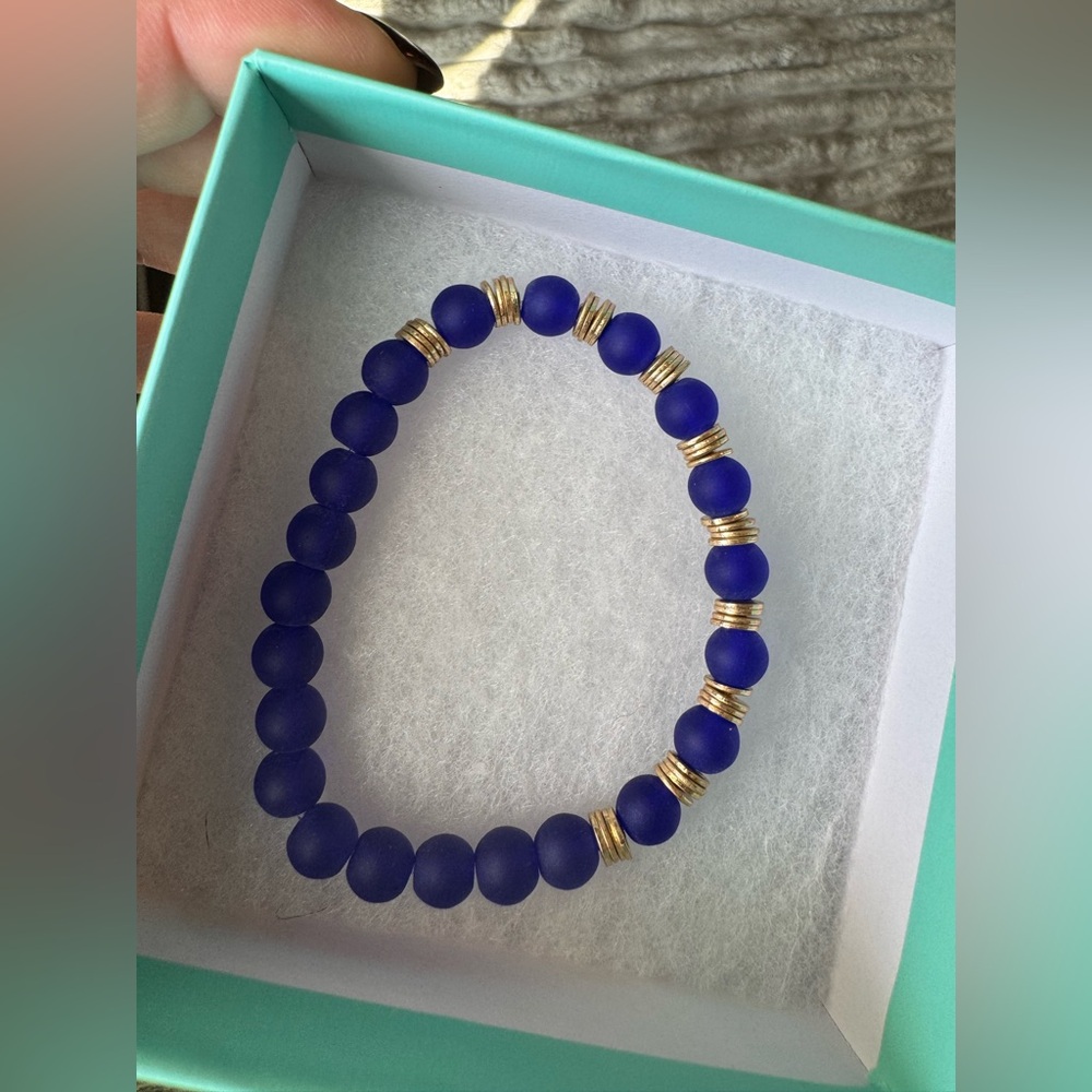 Jbloom Blue Beaded Bracelet with Gold Accents